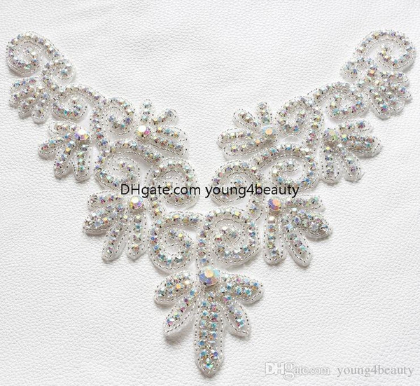 clear crystal rhinestone neckline applique beaded strass neckline hotfix for wedding dress gown garment collar sewing decoration.