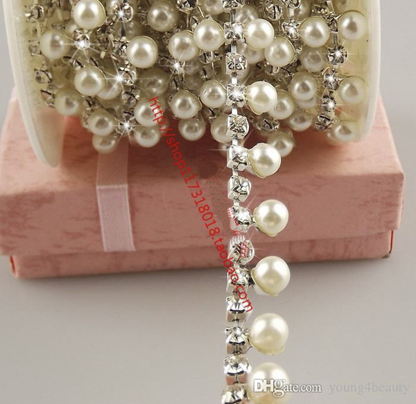 free shipment 1 yards 1cm ABS pearl clear crystal rhinestone chain trims aplique sofa artcraft house costume sewing decoration.