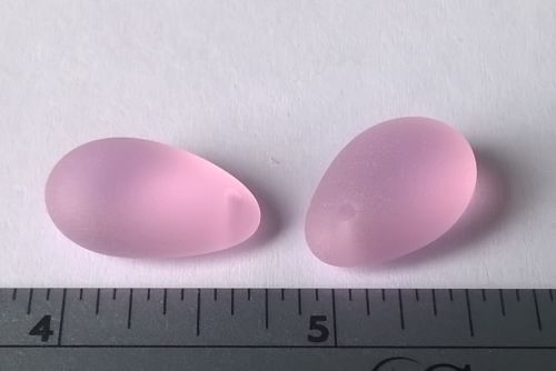 2 Pcs Pink Tumbled Beach Sea Glass Beads Teardrop Charm Earring Pendant Craft