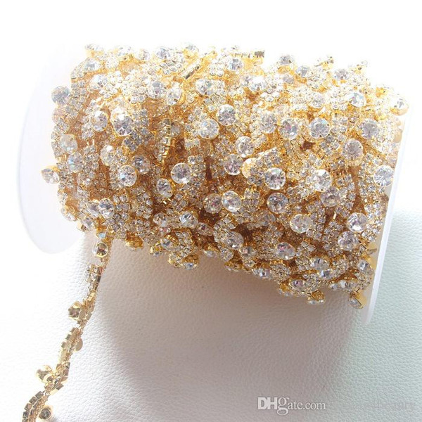 90cm/pack 1.2cm silver AB clear crystal rhinestone chain gold trims sew on S shape for bridal wedding gown hat sewing decoration.