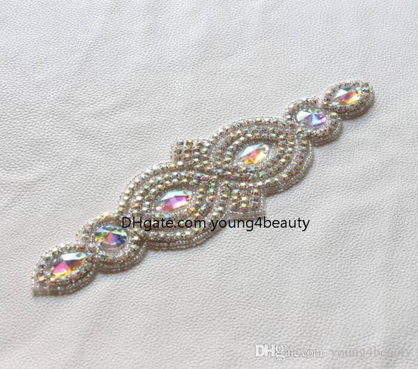 free shipping 1pc/lot fashion owl-shape ab rhinestone applique long beaded garment trims for costume clothing waist decoration.