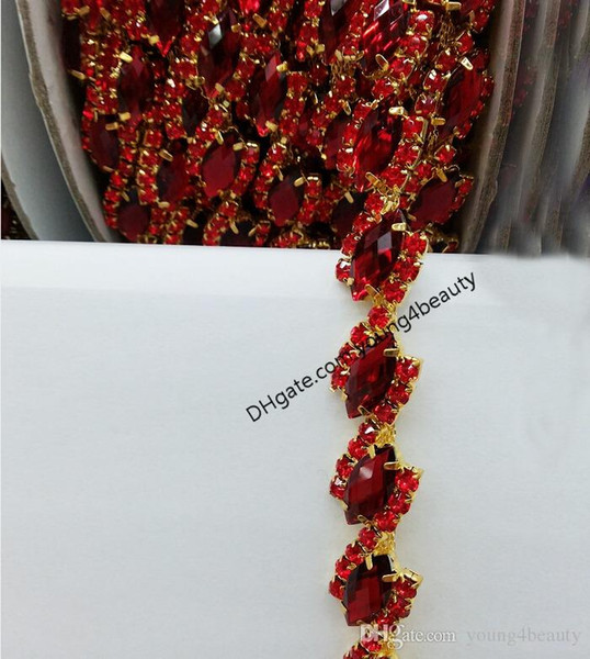 free shipping 90cm/pack 1.5cm wine red S shape crystal rhinestone gold chain trims yard bridal trimmings boots shoes accessory.