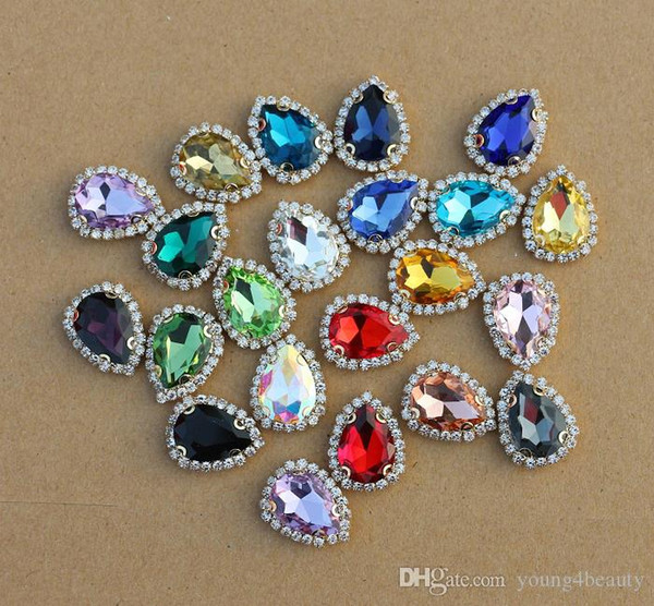 21pcs/pack 18*23mm mixed colors glass Crystal claw Rhinestones flatback sewing-on garment decorative tear-drop stones.