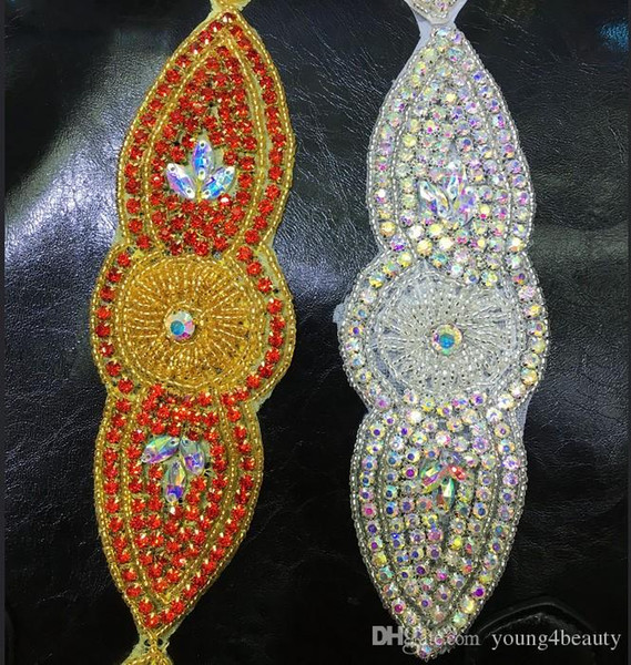 2pcs/pack red ab color crystal rhinestone applique fashion garment clothing accessory women dress hair decorative motif stones.