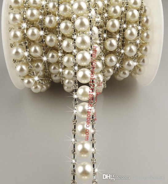 free shipping 90cm/pack bridal pearl trimmings clear crystal rhinestone metal chain sewing on for women dress shoes decoration.