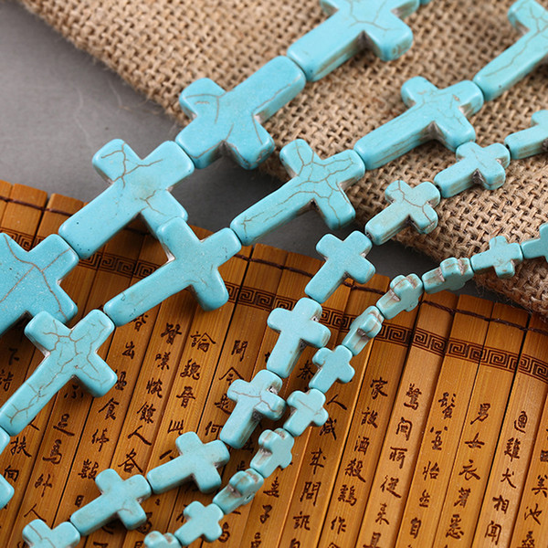 40cm Blue Turquoise Cross Stone Beads Loose Spacer Beads for DIY Jewelry Making 8x10 12x16 15x20 18x25 20x30 22x30 25x35mm