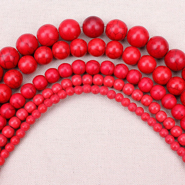 Natural Stone Beads 4,6,8,10,12mm Dia Red Round Filled Turquoises Beads Loose Stone Bead DIY Bracelet Necklace Making Craft