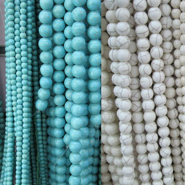 New Fashion Natural Stone Beads Various Sizes White and Sky Blue Round Stone Beads For Bracelet Necklace DIY Jewelry Making