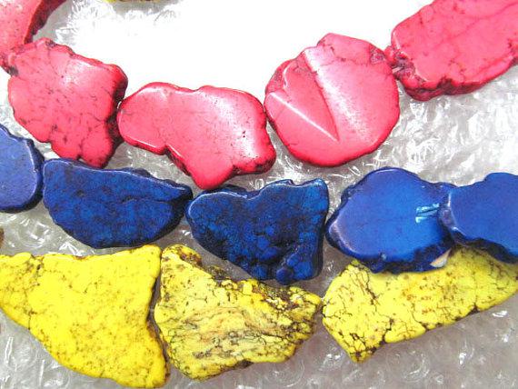 2strands 18-50mm turquoise gemstone freeform slab fuchisia red yellow lapis blue assortment jewelry beads