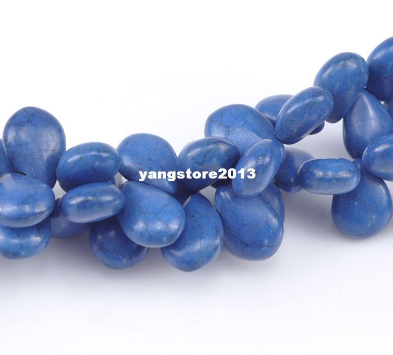 New Free Shipping 5 Strands(5x65pcs) Dark Blue Howlite Turquoise Teardrop Loose Beads 14mmx10mm diy jewelry making