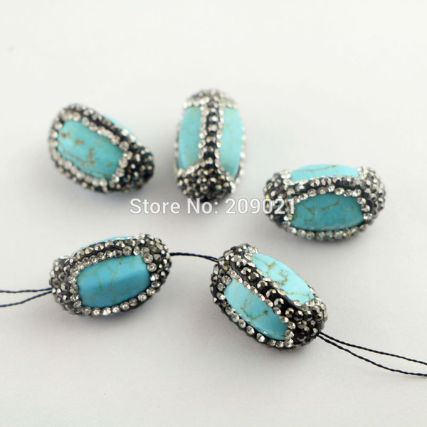 DIY ~ 10pcs Turquoise Stone Pave Rhinestone Loose Spacer Beads Jewelry Finding