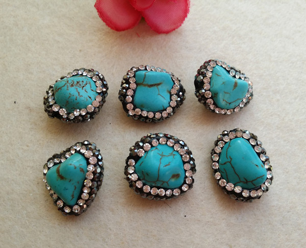 10Pcs Natural Turquoise Druzy Stone Beads With Pave Rhinestone Crystal Connector Spacer Beads For DIY Making Bracelet necklaceJewelry SC4