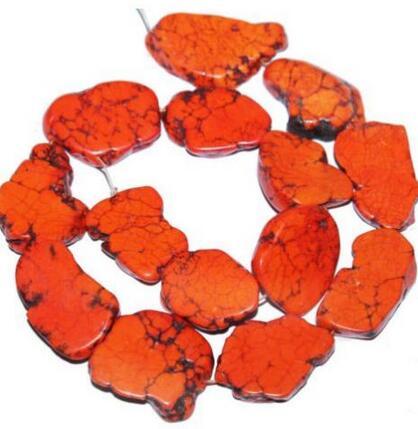 one piece Loose Beads 20-35mm Orange Turquoise Slice Stone 40cm/16inch Howlite