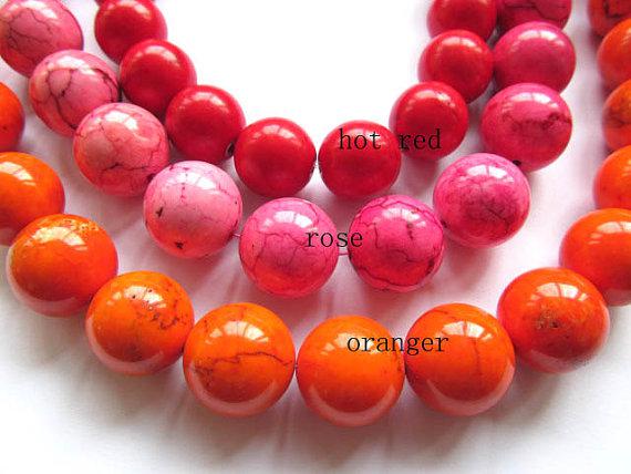 LOT turquoise gemstone round ball green pink hot red blue oranger black mixed jewelry beads 16mm --2strands