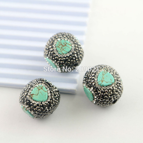 Wholesale 10Pcs Natural Turquoise Druzy Beads, Pave Crystal Rhinestone Gem stone Charm Connector Jewelry