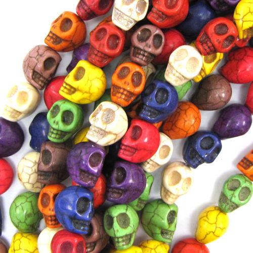 5strands(5x30pcs) Mixed colors Howlite Turquoise SKULL Loose Stone Beads jewery making for bracelet necklace 10*13MM