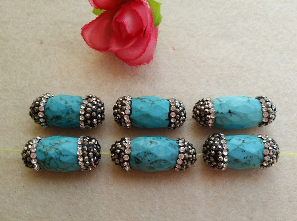 10Pcs Natural Turquoise Druzy Stone Beads With Pave Rhinestone Crystal Connector Spacer Beads For DIY Making Bracelet necklace Jewelry SC2