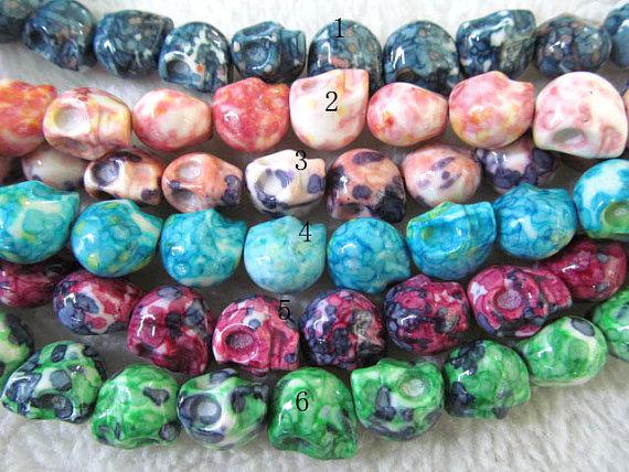 5strands 10x12mm wholesale howlite turquoise handmade sugar skull skeleton assortment jewelry beads