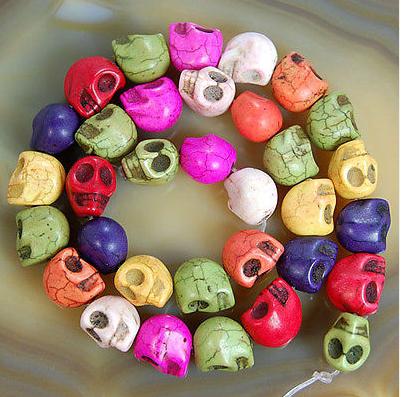 Wholesale ~ 100 pcs 8X10 mm Mixed multicolour Turquoise carved Skull Loose Beads