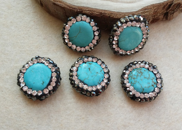 10Pcs Natural Turquoise Druzy Stone Beads With Pave Rhinestone Crystal Connector Spacer Beads For DIY Making Bracelet necklace Jewelry SC35