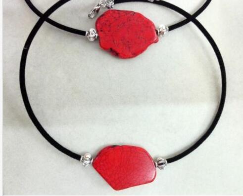 Woman Necklace baroque Red Turquoise Slice Stone Choker Velvet rope