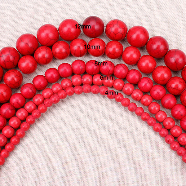 8mm 1 strand/pack 4,6,8,10,12mm Dia Red Smooth Howlite Natural Stone Loose Beads For DIY Bracelet Necklace Jewelry Making