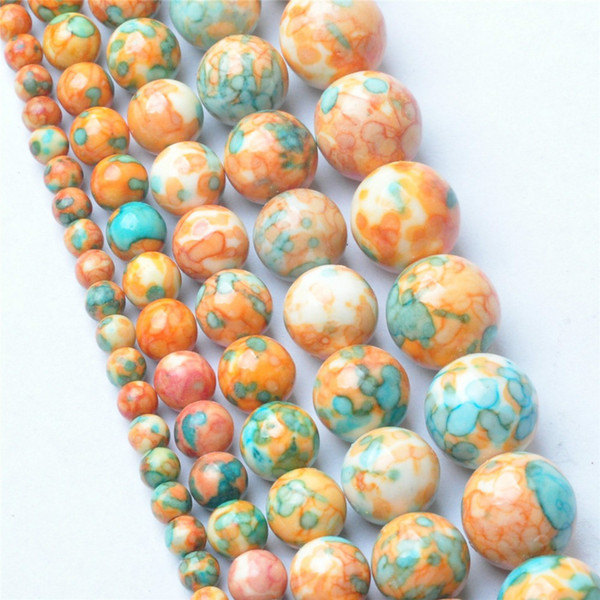 8mm Natural Yellow Blue Rainbow Stones Round Spacer Loose Beads For Necklace Bracelet Charms Jewelry 4MM 6MM 8MM 10MM 12MM