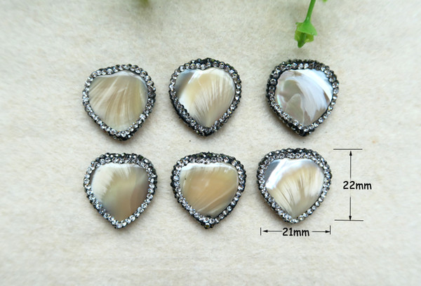 10Pcs Natural shell Heart Shape Bead Pave Rhinestone Connector Spacer Bead For DIY Making Bracelet necklace Jewelry BD36