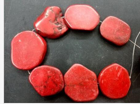 Free Shipping Hot Red Turquoise Stone Slice Loose Bead 20x35mm 16inch bead