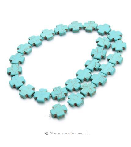 26pcs/pack 15mm*15mm Cross Loose Stones Beading Blue Created Natural Beads Necklace Bracelet DIY Finds F1185