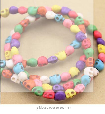 Approx.50pcs/lot 0.6cm*0.8cm*0.8cm Multi-colors Skull Spacer Beads Natural Created Beads Necklace Jewelry Making F1317