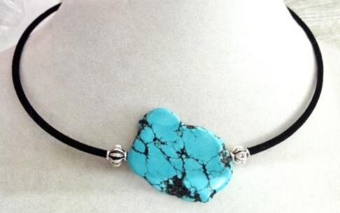 Woman Necklace baroque Natural Turquoise Slice Stone Choker Velvet rope