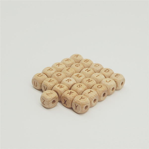 50pcs/lot 10mm 12mm Square Laser Carving Letter Wood Beads Baby Teething Natural Beech Wooden Beads For Jewelry Making DIY Craft