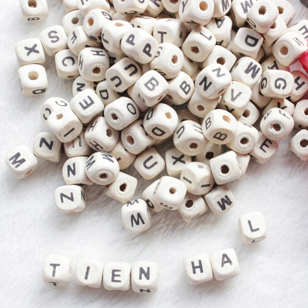 Wood Beads 200pcs/lot Natural Alphabet/ Letter Cube Wooden Beads 8x8mm 10x10mm For Jewelry Making DIY Bracelet Neklace Loose Beads