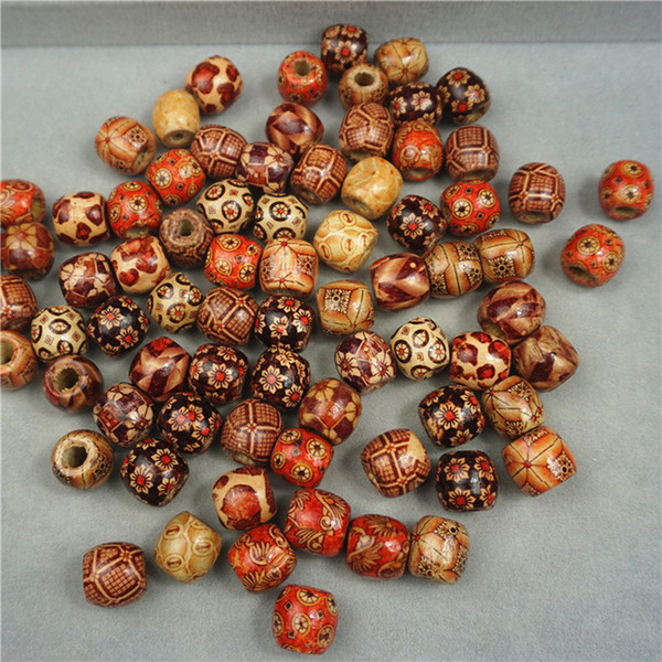 500pcs 12mm Wooden Beads Assorted Round Painted Pattern Barrel Wood Beads for Jewelry Making Bracelet Loose Spacer Charms Bead