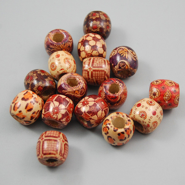 200pcs/lot 12mm Big Hole Natural Wooden Beads Fit Necklace Bracelet Loose Flower Pattern Spacer Wood Beads For Jewelry Making