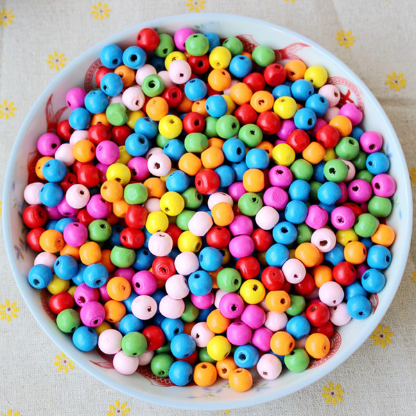 300pcs/Lot 8mm Loose Beads Multi Color Natural Wooden Beads European Straight Hole Round Wood Beads For Kids DIY Jewelry Making Decoration