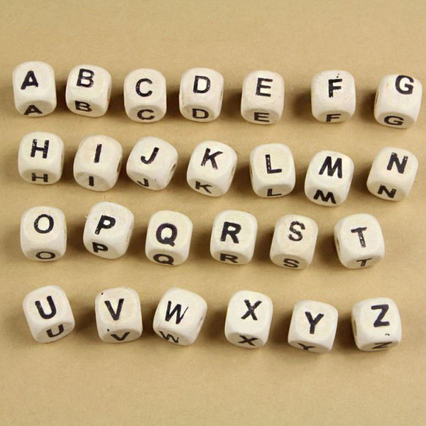 2017 Mix Letter Wood Beads DIY 100pcs/lot Alphabet Square Cube Letter Wood Beads Fit DIY Pacifier Clip Natural Wooden Beads Retails