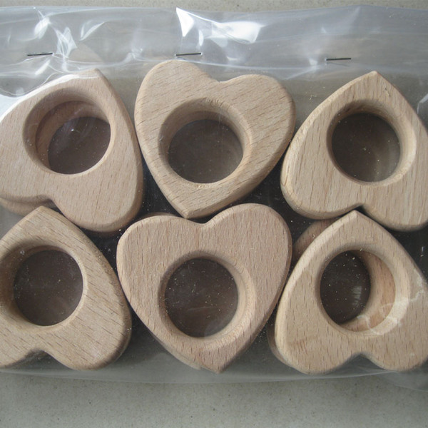 12pcs/lot Beech Wooden Teether Unfinished Hand Crafted Heart Rings Wood Beads Engraved Heart DIY Accessories