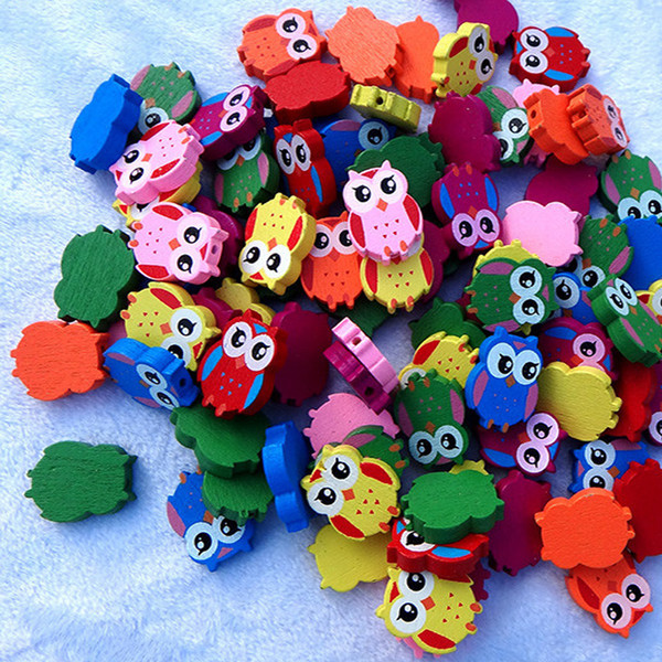 100pcs/lot 22x18mm DIY Fashion Jewelry Beads Cartoon Wooden Beads Mix Color Owl Shape Wood Beads Jewelry Accessories Craft