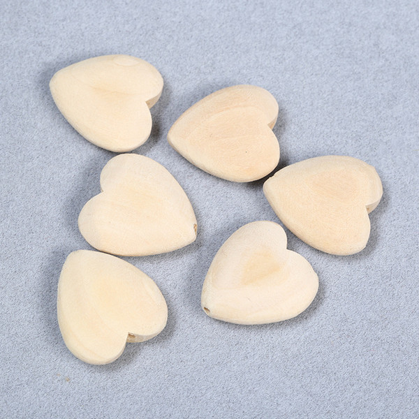 50pcs/lot Natural Wood Color Heart Shape Wooden Spacer Beads For Kids Jewelry Making 25mm Horizontal Hole DIY Wood Beads