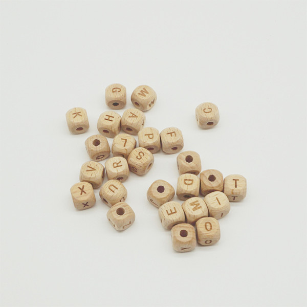 10mm 12mm Natural Beech Wood Beads Laser Carving Letter Beads Baby Teething Wooden Beads For Jewelry Crafts Accessories 100pcs/lot