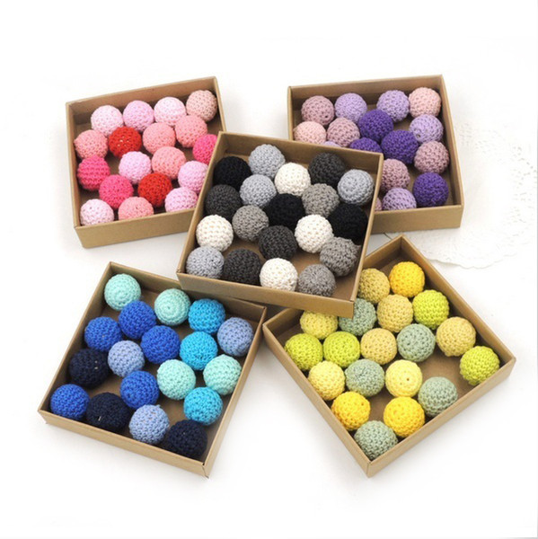 100pcs Baby DIY Wooden Crochet Beads,31colors, Handmade Teether Bead Cotton Yarn Knitted Bead Diy Ecofriendly EA228b