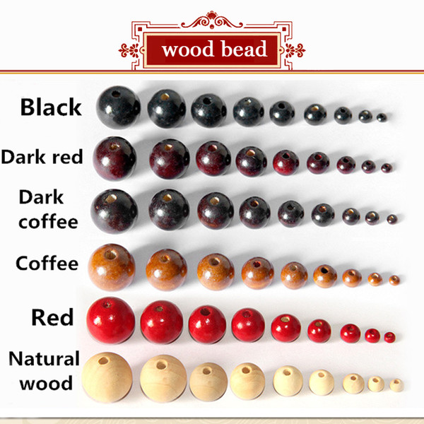 Wholesale 4-20mm Full size 6 color Assorted Wooden Round Bead Loose Spacer For Charm Bracelet wood bead