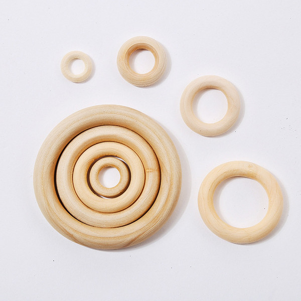 100pcs/lot Natural Color Wood Teething Beads Wooden Ring Beads Baby Teether DIY Kids Jewelry Toss Games 15 20 25 30 35 50mm