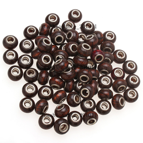 Bulk Lots Natural Black Wood Wooden Round Charm Spacer Beads Bracelet Silver plated Beads Fit Bracelets FREE