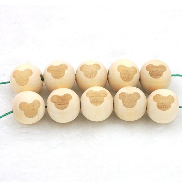 100pcs 20mm ecofriendly wooden beads teddy bear mouse shaped burnt engrave diy accessory beading necklace pacifier EA99-1