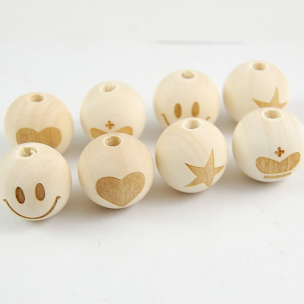 100 Pcs 20mm Wood Natural Color Laser Engraved Wooden Loose Diy Beads Accessories for Children Necklace Bracelet DIY Making Bulk Wholesale