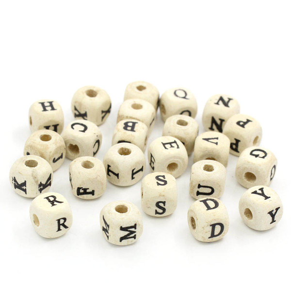 200PCs Natural Alphabet/ Letter Cube Wood Beads 10x10mm(3/8