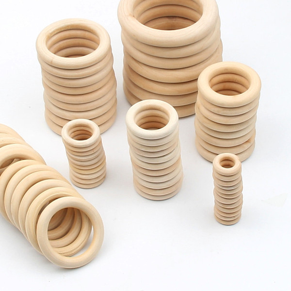 1000pcs/lot 15-70MM DIY Wooden Beads Connectors Circles Rings Unfinished Natural Wood Lead-Free Beads Baby Teething Rings Wooden Rings